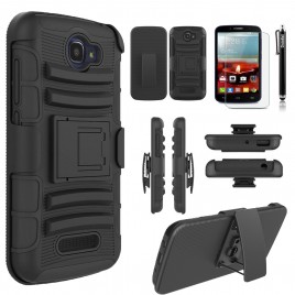 Alcatel OneTouch Fierce 2 Case, Dual Layers [Combo Holster] Case And Built-In Kickstand Bundled with [Premium Screen Protector] Hybrid Shockproof And Circlemalls Stylus Pen (Black)